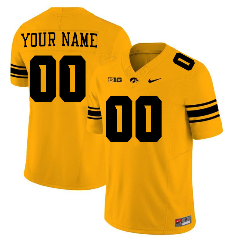 Custom Iowa Hawkeyes Player's Name and Number Football Jersey-Gold